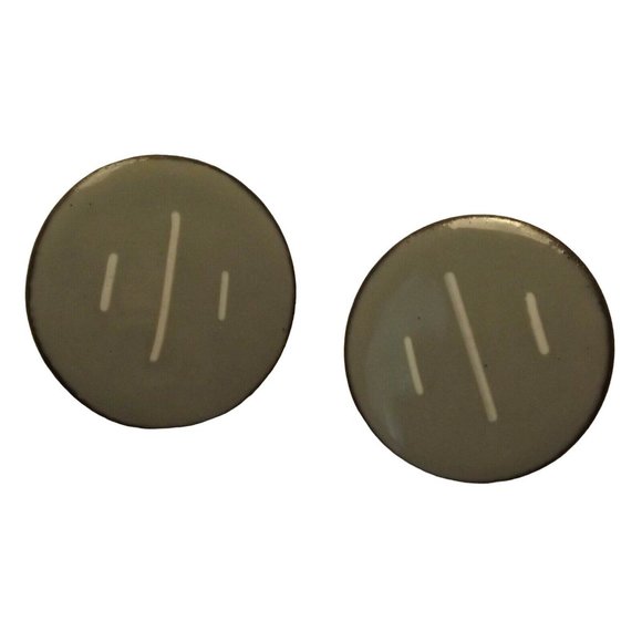 Vintage Gray White 1" Round Enamel Copper Screw-Back Earrings retro modern - Picture 1 of 2